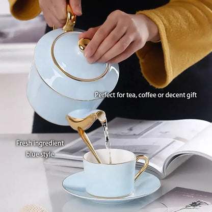 Luxury light blue bone china coffee set with rack dining room