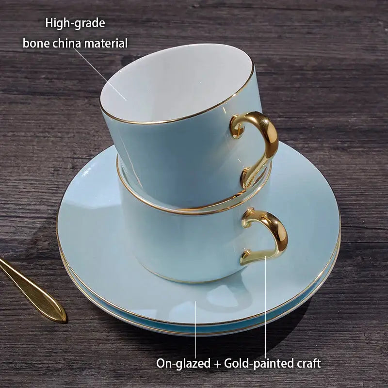 Luxury light blue bone china coffee set with rack dining room