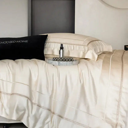 Luxury light champagne embroidery bedding set bedroom egyptian cotton