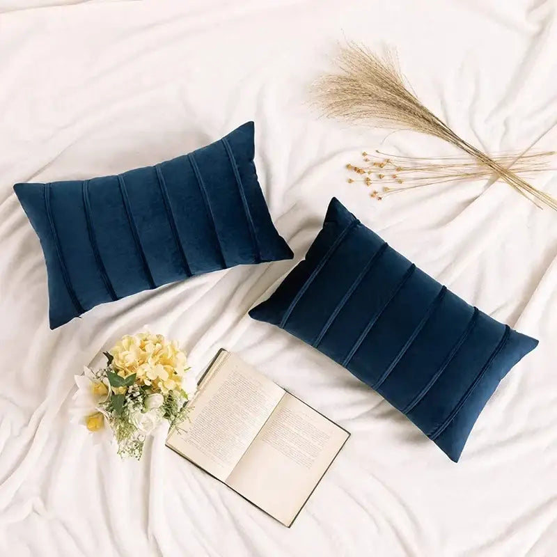 Luxury navy blue velvet stripe pillow covers living room cushion cases
