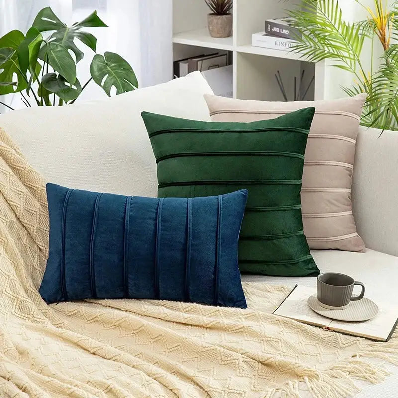 Luxury navy blue velvet stripe pillow covers living room cushion cases