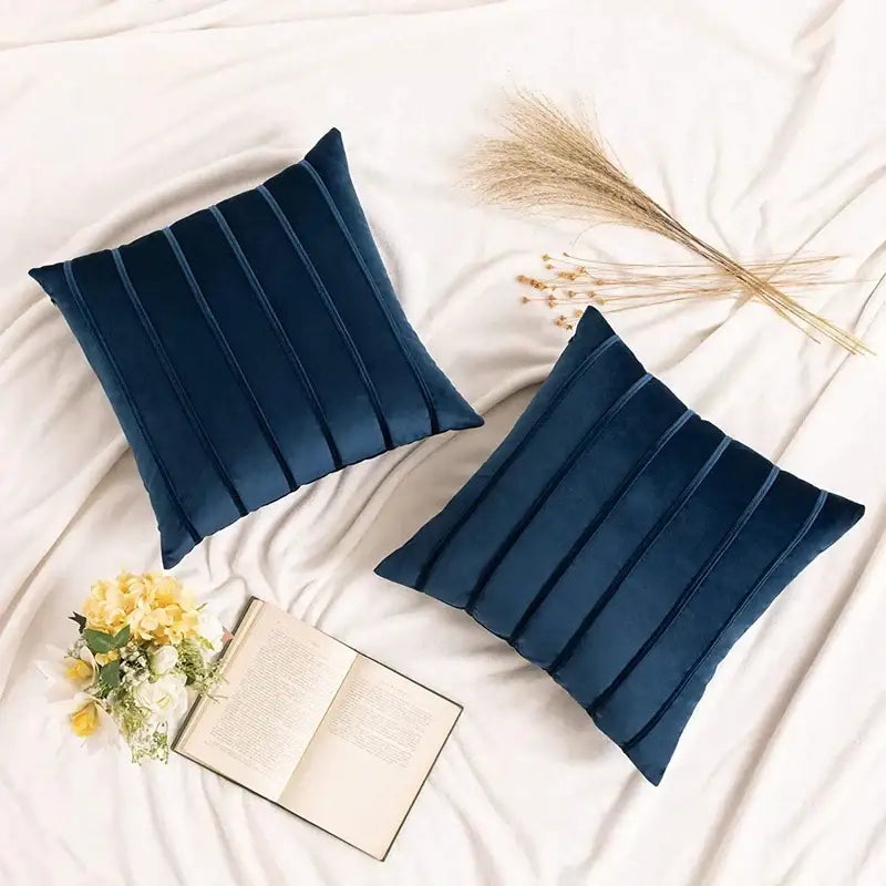 Luxury navy blue velvet stripe pillow covers living room cushion cases