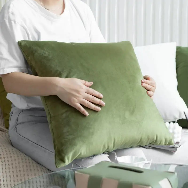 Luxury olive green velvet pillow case living room decor