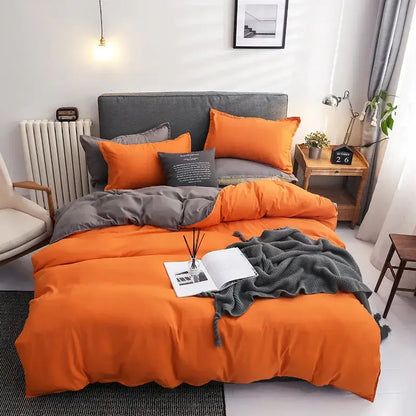 Luxury orange & gray duvet cover set bedroom bedding with blanket