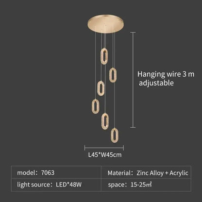 Luxury oval gold crystal rings chandelier staircase light