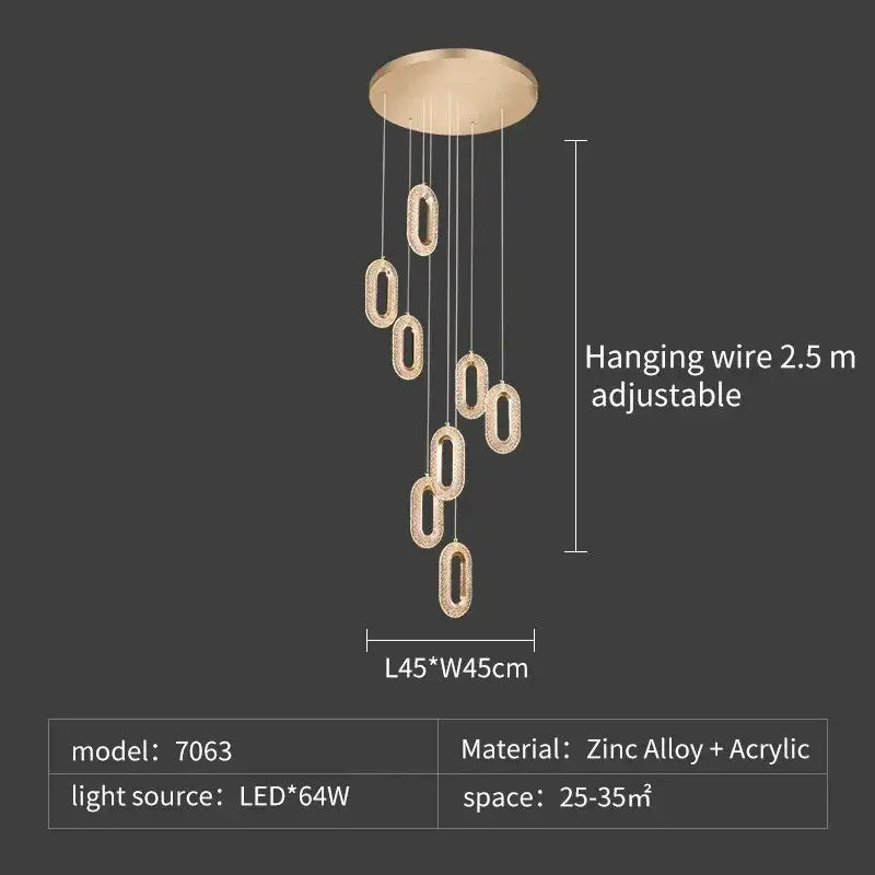 Luxury oval gold crystal rings chandelier staircase light