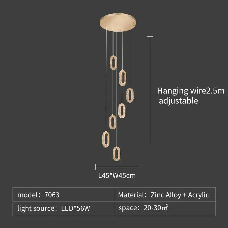 Luxury oval gold crystal rings chandelier staircase light