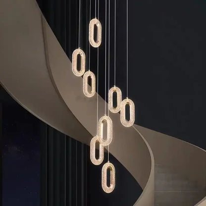 Luxury oval gold crystal rings chandelier staircase light