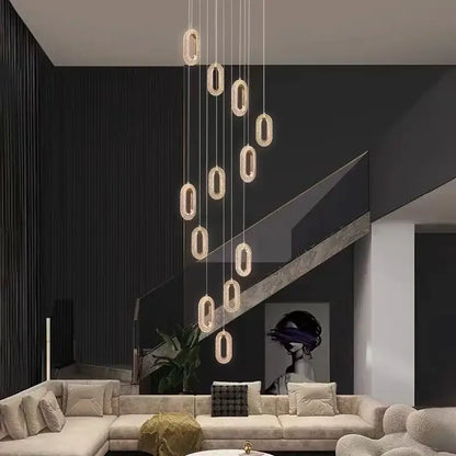 Luxury oval gold crystal rings chandelier staircase light