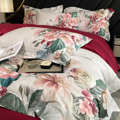 Luxury pink & cream egyptian cotton flower bedding set – bedroom