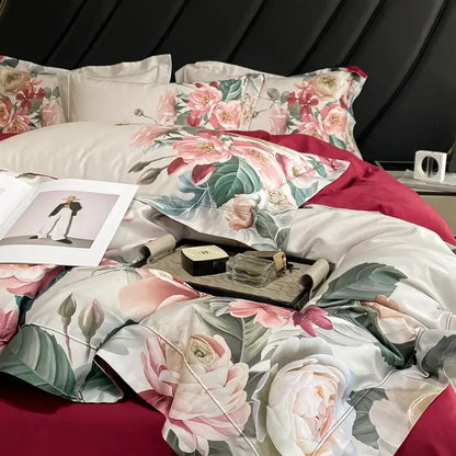 Luxury pink & cream egyptian cotton flower bedding set – bedroom