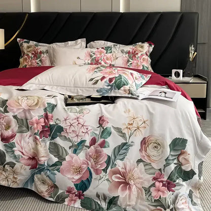 Luxury pink & cream egyptian cotton flower bedding set – bedroom