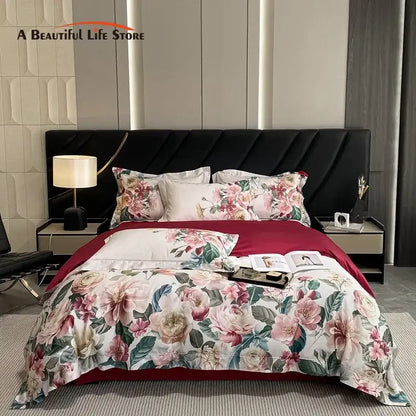 Luxury pink & cream egyptian cotton flower bedding set – bedroom