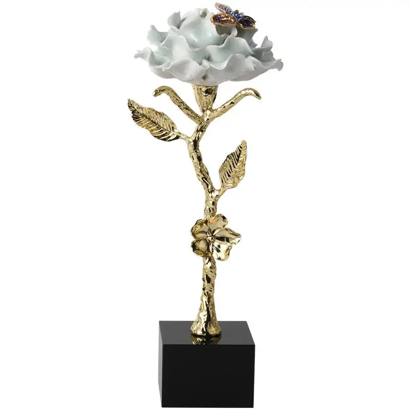 Luxury porcelain crystal rose decor blue & gold living room ornament