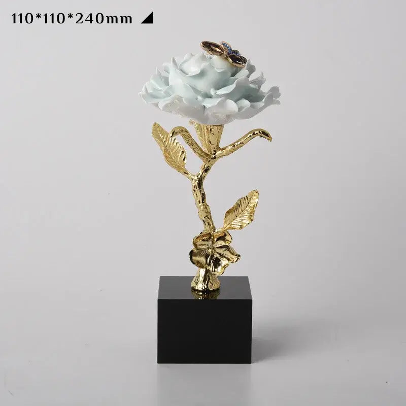 Luxury porcelain crystal rose decor blue & gold living room ornament