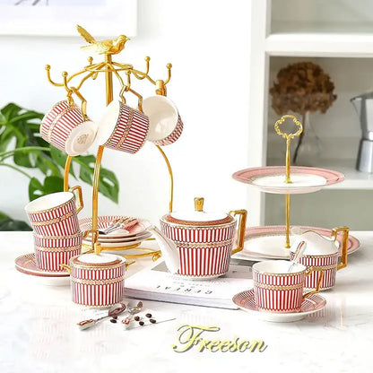 Luxury red & gold porcelain coffee set dining room serving rack