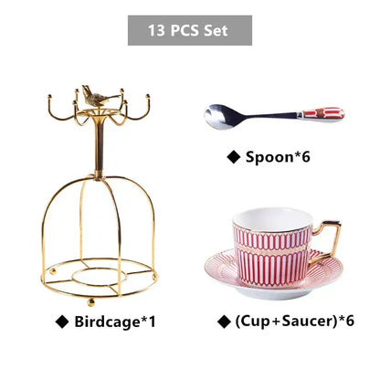 Luxury red & gold porcelain coffee set dining room serving rack