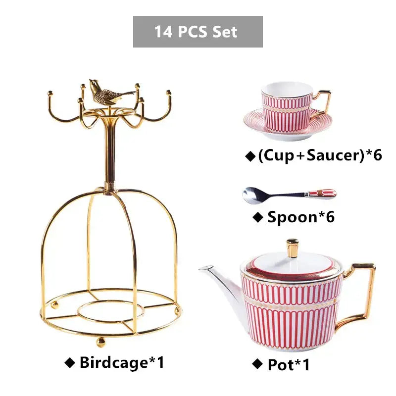 Luxury red & gold porcelain coffee set dining room serving rack