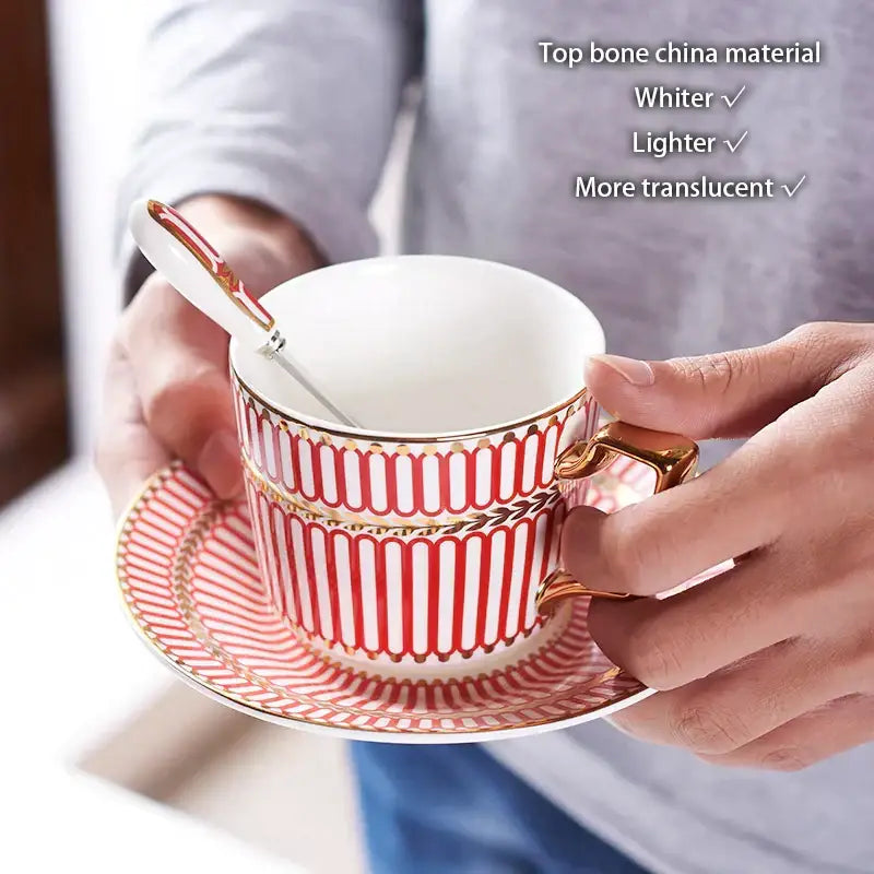 Luxury red & gold porcelain coffee set dining room serving rack