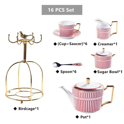 Luxury red & gold porcelain coffee set dining room serving rack