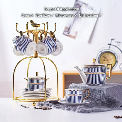 Luxury red & gold porcelain coffee set dining room serving rack