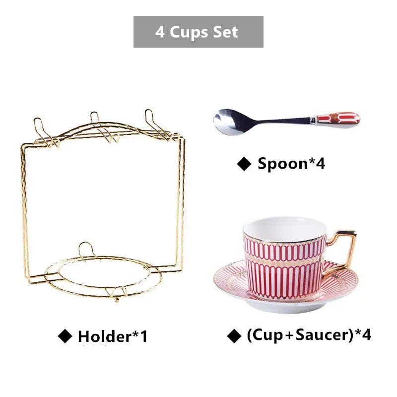 Luxury red & gold porcelain coffee set dining room serving rack