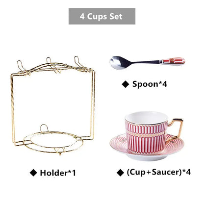 Luxury red & gold porcelain coffee set dining room serving rack