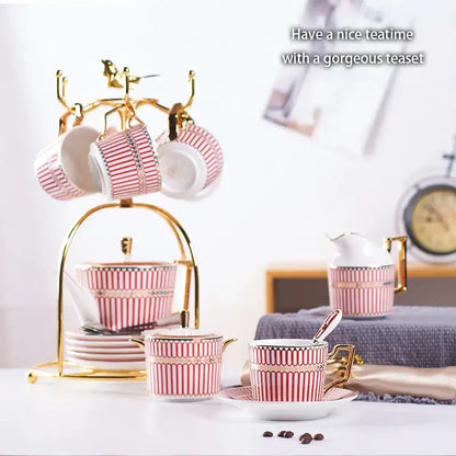 Luxury red & gold porcelain coffee set dining room serving rack