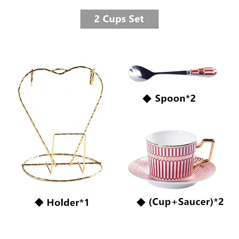 Luxury red & gold porcelain coffee set dining room serving rack
