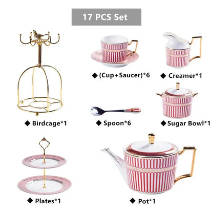 Luxury red & gold porcelain coffee set dining room serving rack