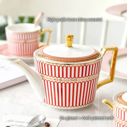 Luxury red & gold porcelain coffee set dining room serving rack