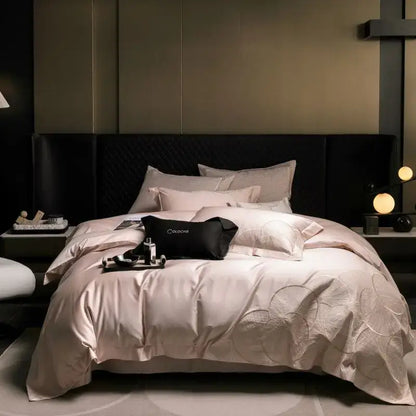 Luxury red & white lotus embroidered cotton bedding set bedroom