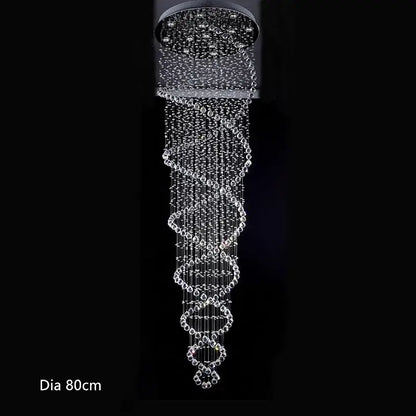 Luxury silver cascading crystal led chandelier staircase pendant light