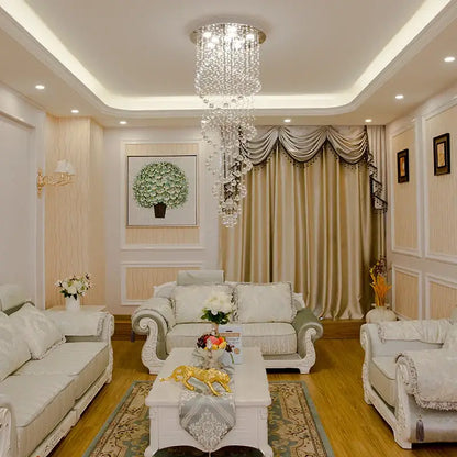 Luxury silver cascading crystal led chandelier staircase pendant light