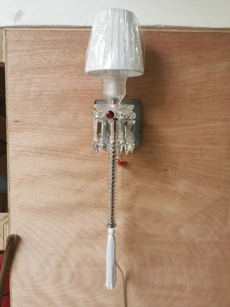 Luxury silver crystal wall lamp with pleated shades for bedroom