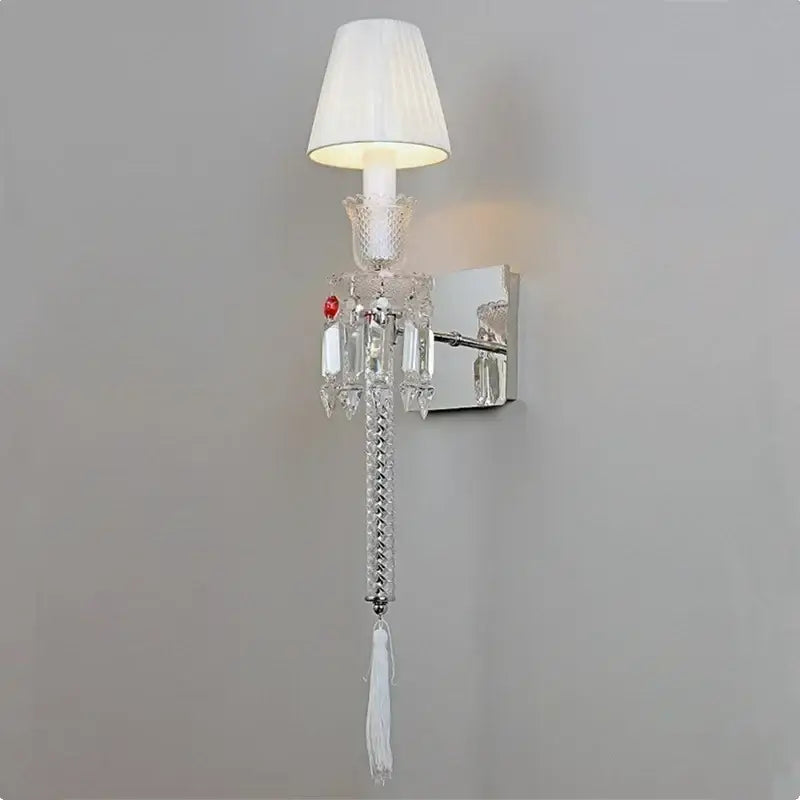 Luxury silver crystal wall lamp with pleated shades for bedroom