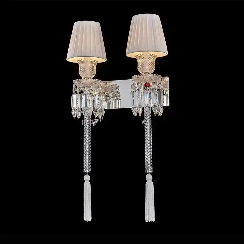 Luxury silver crystal wall lamp with pleated shades for bedroom