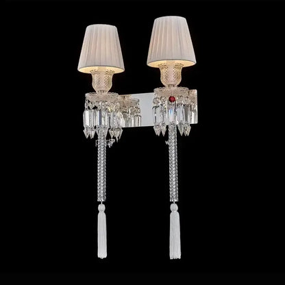 Luxury silver crystal wall lamp with pleated shades for bedroom