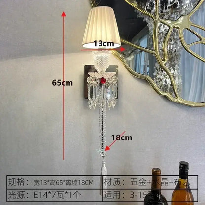 Luxury silver crystal wall lamp with pleated shades for bedroom