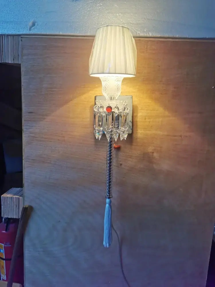 Luxury silver crystal wall lamp with pleated shades for bedroom