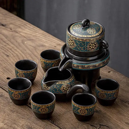 Luxury turquoise & gold black ceramic kung fu tea set dining room