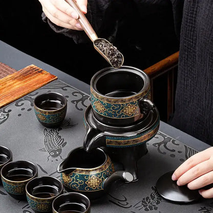 Luxury turquoise & gold black ceramic kung fu tea set dining room