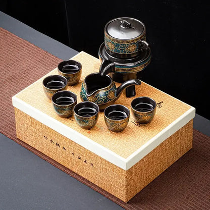 Luxury turquoise & gold black ceramic kung fu tea set dining room