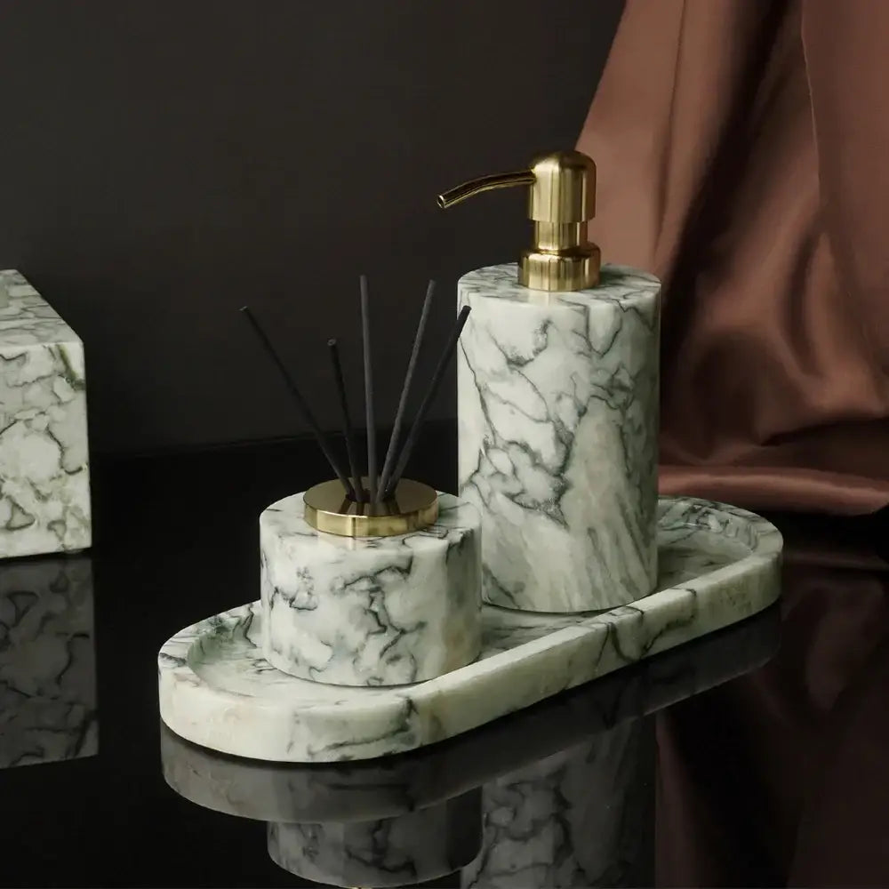 Luxury white and gold marble bathroom set emerald marble accents