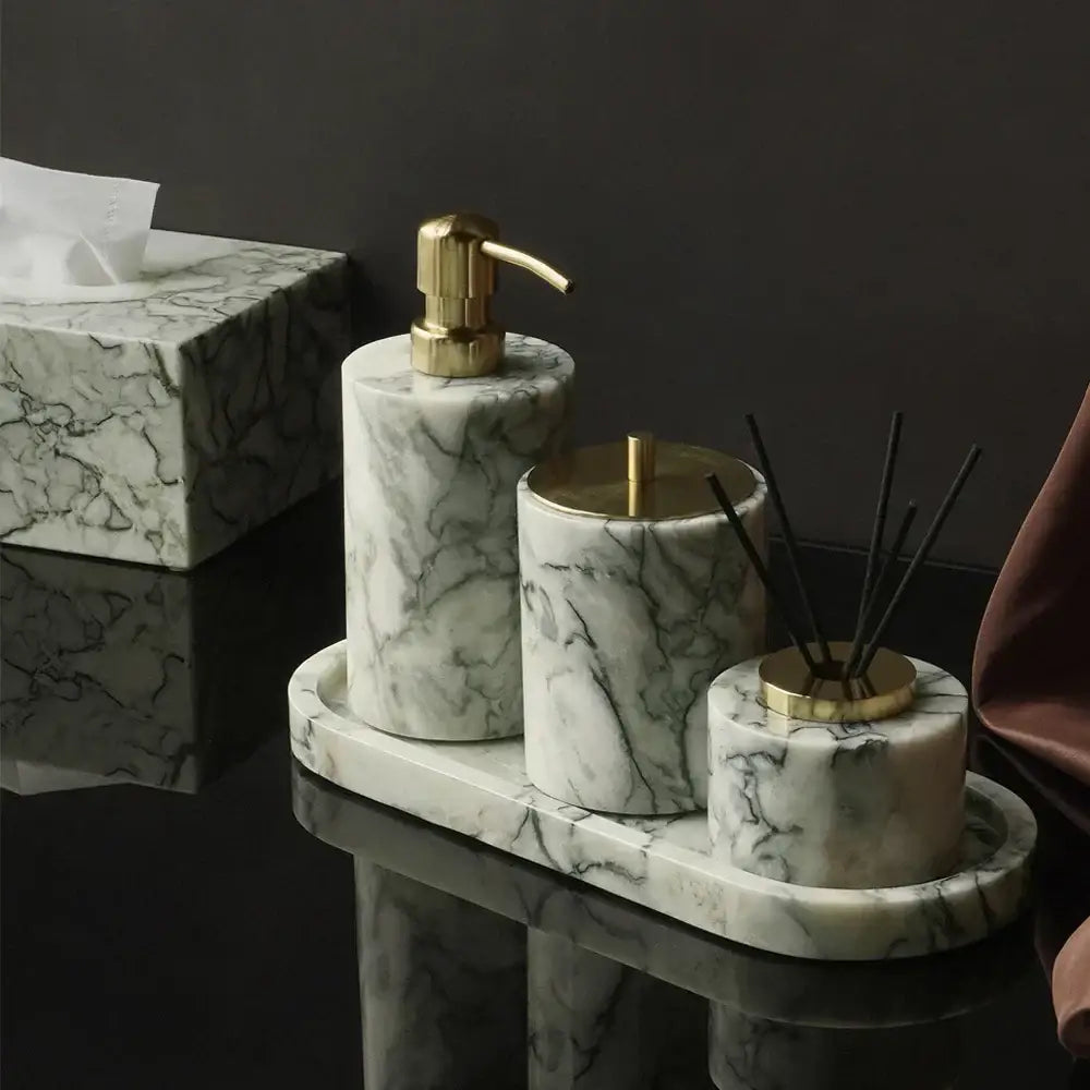 Luxury white and gold marble bathroom set emerald marble accents