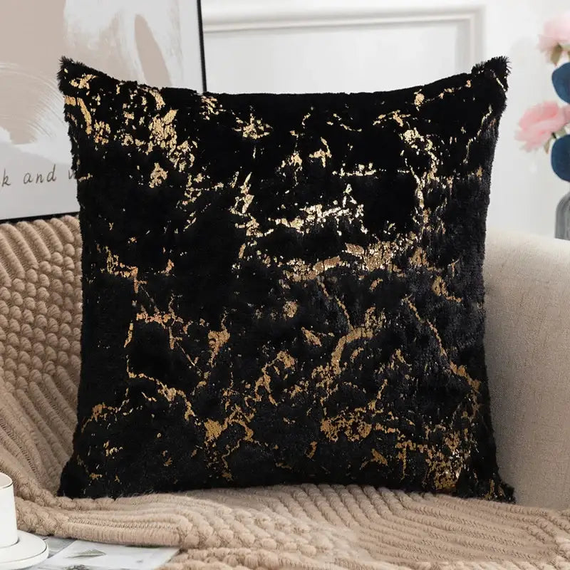 Luxury white & gold fur cushion cover bedroom pillow case