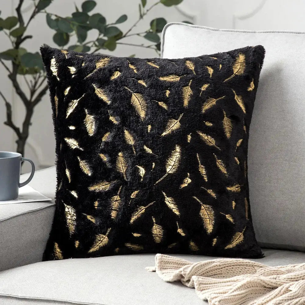 Luxury white & gold fur cushion cover bedroom pillow case