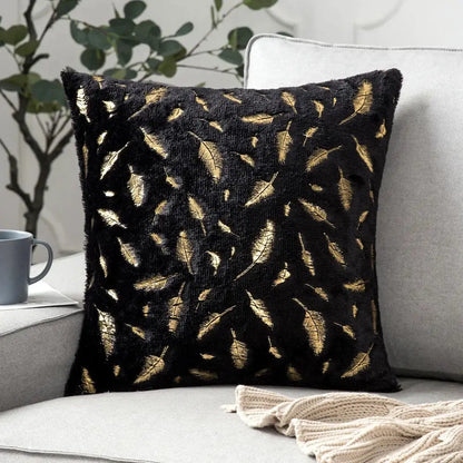 Luxury white & gold fur cushion cover bedroom pillow case