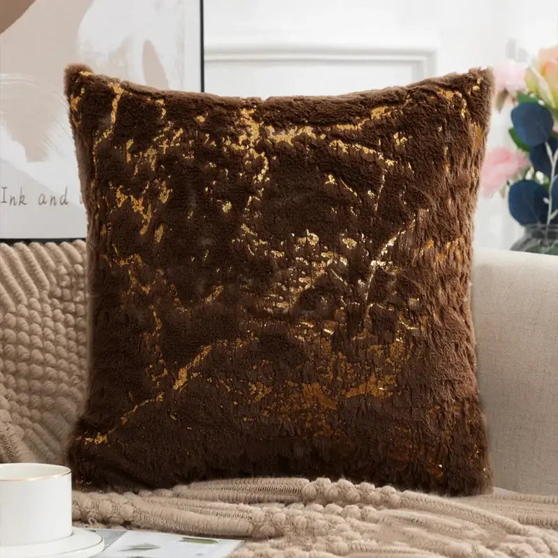 Luxury white & gold fur cushion cover bedroom pillow case