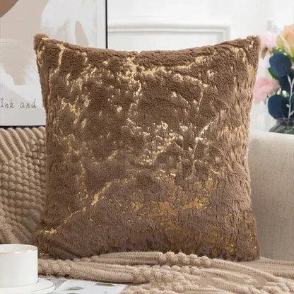 Luxury white & gold fur cushion cover bedroom pillow case